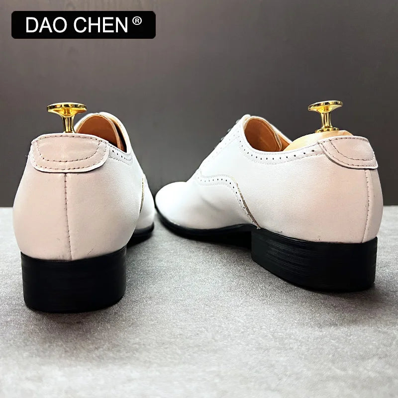 ITALIAN MEN OXFORD SHOES WHITE BLACK BROGUE LUXURY LACE UP DRESS MAN OFFICE BUSINESS WEDDING SHOES LEATHER SHOES FRO MEN