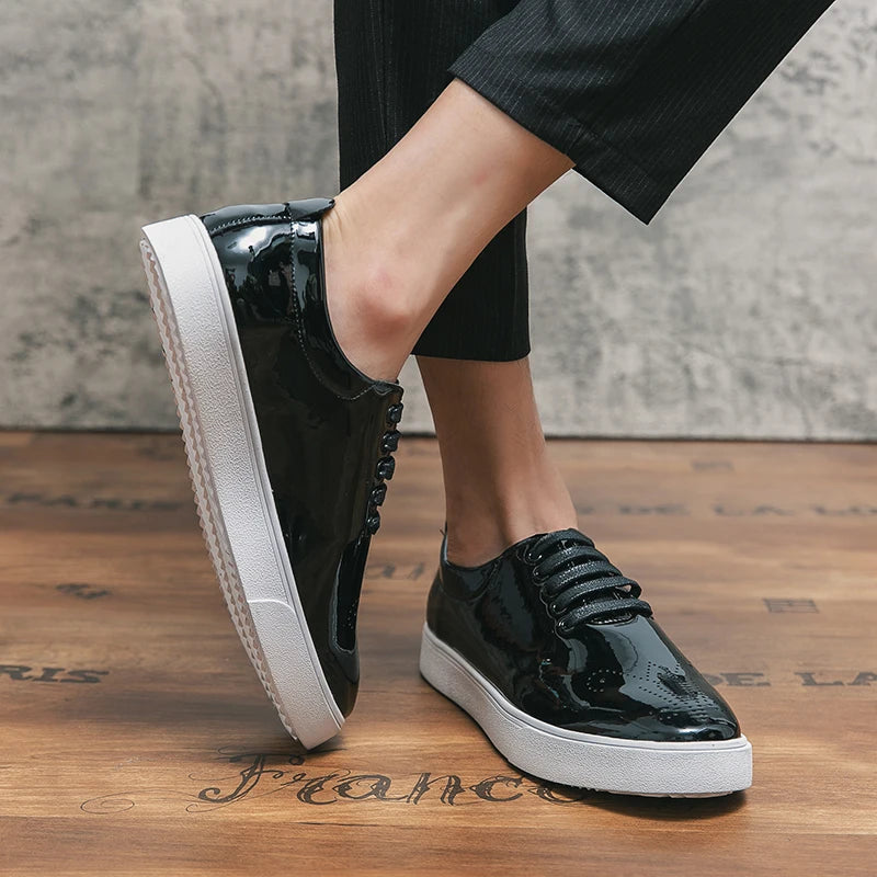 Spring Autumn Leather Shoes High Quality Patent Leather Casual Shoes Lace Up Sneakers Green Fashion Sole Designer Leather Shoes