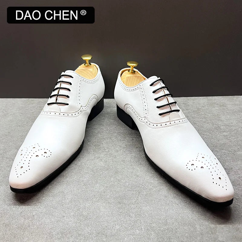 ITALIAN MEN OXFORD SHOES WHITE BLACK BROGUE LUXURY LACE UP DRESS MAN OFFICE BUSINESS WEDDING SHOES LEATHER SHOES FRO MEN