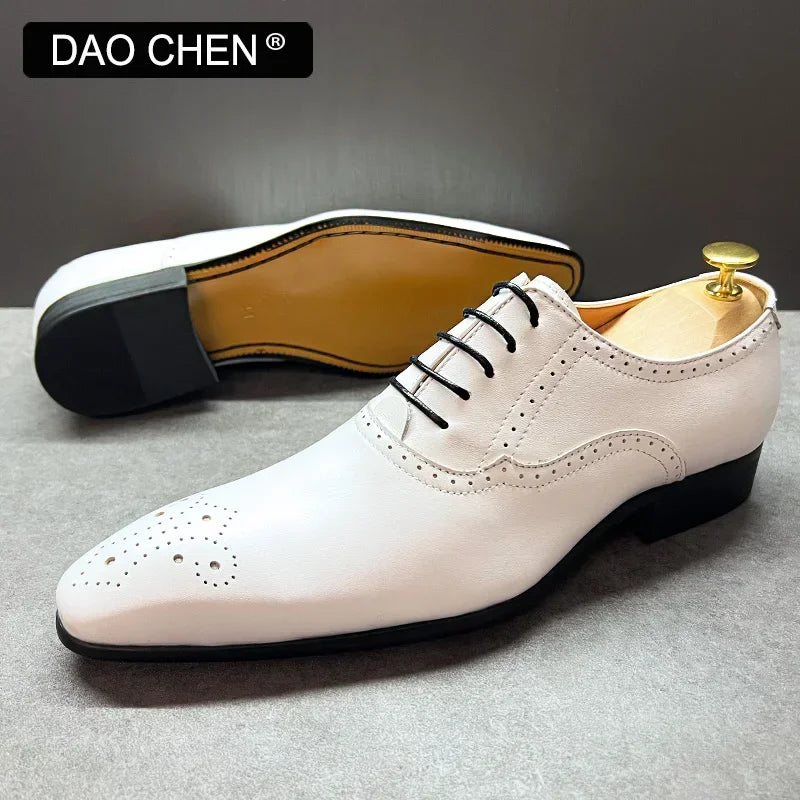 ITALIAN MEN OXFORD SHOES WHITE BLACK BROGUE LUXURY LACE UP DRESS MAN OFFICE BUSINESS WEDDING SHOES LEATHER SHOES FRO MEN