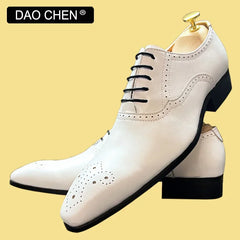 ITALIAN MEN OXFORD SHOES WHITE BLACK BROGUE LUXURY LACE UP DRESS MAN OFFICE BUSINESS WEDDING SHOES LEATHER SHOES FRO MEN